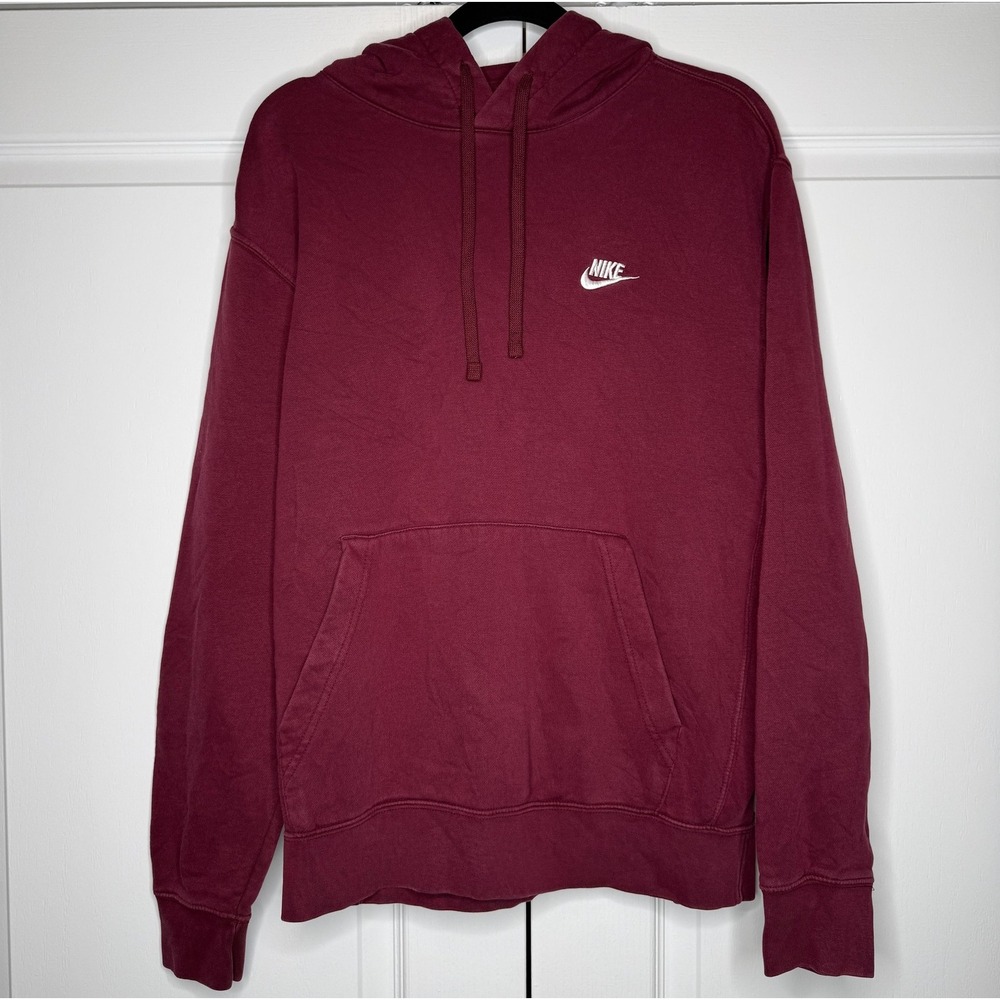 Nike Hoodie Mens Large Red Fleece Pullover Kangaroo Pocket Logo Sweatshirt